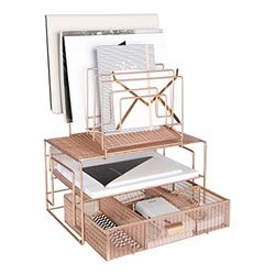 Blu Monaco Organiseur de bureau et accessoires de bureau or rose avec trieurs de fichiers et tiroir pour fournitures de bureau, papier, appareil et dossiers