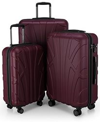 Suitline Resväska i 3 storlekar, vagn set rullväska hårt skal resväska (55 cm, 66 cm, 76 cm) tvillingrullar, 15, Burgund, SET, Resväska set