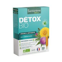 Santarome Bio - Détox Bio | Complément Alimentaire Détox Globale | Draine & Regénère les 5 Emonctoires - Plantes Bio - Grande Bardane, Fumeterre, Pissenlit | 20 Ampoules | Made In France | Végan