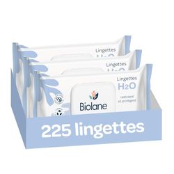 BIOLANE - Lingettes bébé à l'eau - 225 Lingettes - Lot de 3x75 - Nettoyage doux et efficace - Dès la naissance - Qualité Française