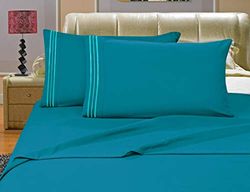 Elegância e conforto 1500 fios egípcio qualidade conjunto de cama folha jogos com bolsos profundos, rainha, Turqouise