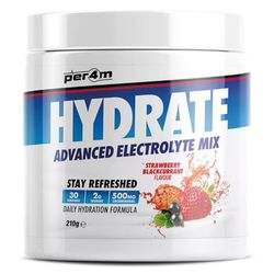 Per4m Hydration Electrolyte Mix Fresa Grosella Negra 210g – Mezcla de electrolitos sabor fresa grosella negra para hidratación.