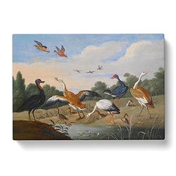 Herons And Ducks By Jan Van Kessel Classic Painting Canvas Wall Art Print Ready to Hang, Framed Picture for Living Room Bedroom Home Office Décor, 76x50 cm (30x20 Inch)