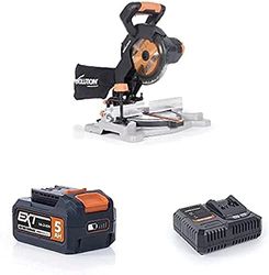 Evolution Power Tools R185CMS-Li sierra ingletadora compuesta inalámbrica con batería de 5 Ah + paquete de cargador