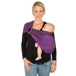 Hoppediz Ring-Sling, Porte-bébé pour les Nouveau-nés et Bébés, Écharpe de portage avec deux anneaux en aluminium, 0-36 mois, 3-20 kg, New York mocca-violet