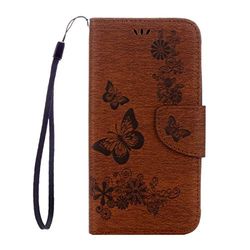 Carcasa de telefono for Galaxy S7 Active Presionado Flores Patrón de Mariposa Horizontal Flip Funda de Cuero con Soporte y Ranuras for Tarjetas y Billetera y cordón (Negro) (Color : Marrón)