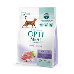 OPTIMEAL ™. Complete Dry Pet Food for Adult Cats Hairball Control - Duck, 0,2 kg