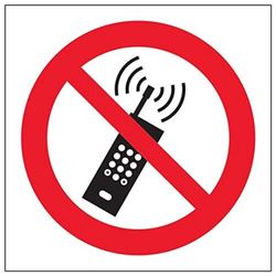 Vsafety 51006AF-S Cartello "No Mobile Phones Logo", quadrato, 100 mm x 100 mm (confezione da 3)