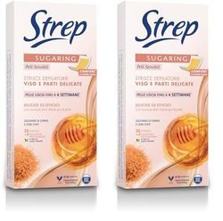 Strep - Strisce Depilatorie Viso e Parti Delicate Sugaring, per Pelli Sensibili, Senza profumo, con Zucchero di Canna e Cera d’Api, 20pz (Confezione da 2)
