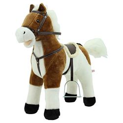 Sweety Toys 12657 staand paard pluche wit " My Little Pony" met functie geluid paard galop en gewei, zadel en stijgbeugel, bruin beige