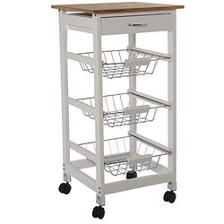 DRW Carrello da Cucina in Legno con Ruote, Metallo, Bianco, 37 x 37 x 76 cm