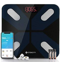 Etekcity Bluetooth lichaamsvetweegschaal, digitale personenweegschaal met intelligente app voor lichaamsgewicht, vet, BMI, spiermassa, water, eiwitten, enz., 28 stuks/180 kg, inclusief batterijen,