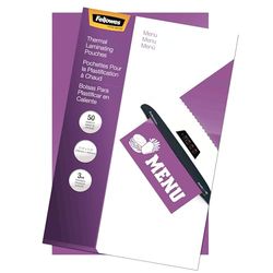 Fellowes Laminating Pouches, Thermal, Menu Size, 3 Mil, 50 Pack (52013)