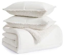 UGG 10265 Blissful Full-Queen täcke set vändbart silkeslent mjukt mysigt plysch sherpa täcke och örngott maskintvättbar sängkläder queen size filt set för sovrumsaccenter, full/drottning, snö