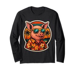 Pig Sunglasses Tropical Holiday Summer Vacation Owner Farmer Long Sleeve T-Shirt