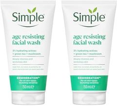 Simple Regeneration Age Resisting with green tea and prebiotic Facial Wash cleanser for revived and revitalised skin 150 ml (Pack of 2)
