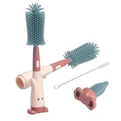 Brosses à Bouteilles en Silicone Alyvisun avec goupillon, [3 en 1] Brosse biberon bébé, Brosse à Paille, Brosse à tétine et Brosse pour Tube de Nettoyage,Rouge