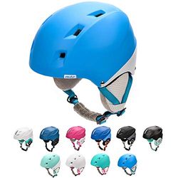 meteor Casque de Ski Snowboard Sport Helmet Homme Femme avec Ceinture Ajustées d'hiver Fentes d'Aération Mentonnière Rembourrée Clip à Masque de Ski (XS 48-52 cm, Bleu/Blanc)