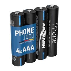 ANSMANN Batteritelefon AAA, 1000 mAh NiMH 1,2 V, 4 stycken – batteribatterier uppladdningsbara och kraftfulla, perfekt för DECT-telefoner och babymonitorer