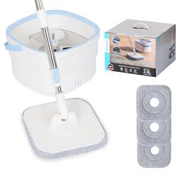 Set di mocio rotante e secchio, mocio e secchio con strizzatore, per la casa, con scopa separata con acqua sporca e pulita, per la pulizia dei pavimenti, piastrelle in laminato in legno duro (3 panni