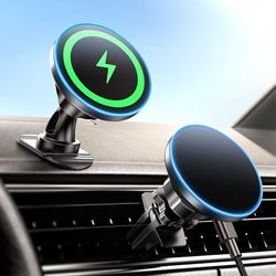 BHHB Mag-Safe Car Mount Charger, 2024 Upgrade - 15W 2-in-1 Wireless Car Charger with Mag-Safe Vent/Dashboard Phone Holder for iPhone 15/14/13/12 Series Fast Charging
