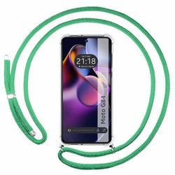 Tumundosmartphone Custodia a sospensione trasparente per Motorola Moto G84 5G con cordone verde acqua