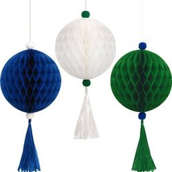 Unique- Kit di Decorazioni con Palline di Tessuto Blu, Bianche e Verdi e Ornamenti con Nappe-1 Pezzo (Confezione da 1), Multicolore, 25198
