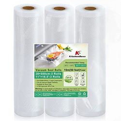 KitchenBoss Sacchetti Sottovuoto per Alimenti：Rotolo Sottovuoto Alimenti senza BPA, Sacchetto per Cottura Sottovuoto Goffrato, Sacchetti Sottovuoto Alimenti per Macchine Sottovuoto, 3 Rotolo 28x500cm