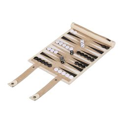 Relaxdays Set Complet pour Jouer au Backgammon, à Enrouler, Dimensions Plateau LP : 32x26 cm, Similicuir, Beige