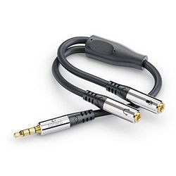 sonero® Premium stereo ljudadapter, 0,20 m, 3,5 mm jackkontakt till 2 x 3,5 mm jackuttag, svart