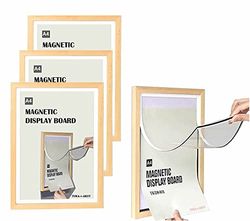 TUKA [4] A4 utbytbar ram naturligt trä med magnetlås, akryl info-ram plakatram affischram, magnetisk ram hopfällbar, snabbt byte av upphängning, TKD8401-A4-4X