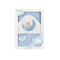 Interbaby 01225-01 dziecięcy ręcznik kąpielowy BEAR SLEEPING niebieski, niebieski