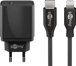 goobay 61086/USB-C Lightning USB-C laddare med strömförsörjning/iPhone snabbladdningskabel perfekt för iPhone 14 Pro/14 Pro Max/13 Pro/Pro Max/samt lämplig för andra Apple-enheter/(25 W) svart