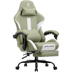 GTPLAYER Chaise Gaming, Chaise de Gamer, Chaise de Bureau Respirante en Tissu de Haute Qualité, Chaise PC Ergonomique, Chaise de Bureau Réglable et Pivotante avec Repose-Pieds, Vert