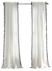 Lush Decor Pom Curtain Cortina de janela com textura, cor lisa, estilo vintage chique para sala de estar, sala de jantar, quarto (solteiro), 84 x 50 polegadas, tecido, preto, W 50" x L de 84" (1