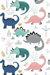 A5 Notebook (250 Page Paperback) Standard Ruled - Scandi Dinosaurs Pattern