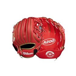 Wilson A200 Ez Catch, Guanto T-Ball Unisex-Adolescente, Rosso/Oro Metallizzato, 23 cm