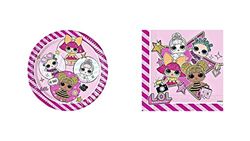 ALMACENESADAN-4761, Pack fête d'anniversaire Lol Surprise, composé de 8 Assiettes en Carton de 23 cm et Lot de 20 Serviettes en Papier 33 x 33 cm, 8435510347611