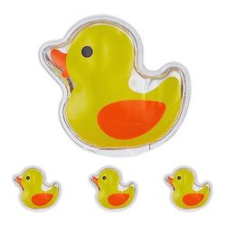 Relaxdays hot cold pack kinderen, set van 4, koud warm kompres, eend, HxB: 9,5x10,5 cm, coolpack gel, herbruikbaar, geel