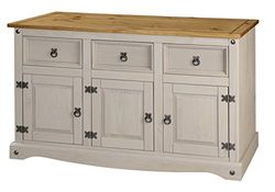 Corona Grey 3 Door Sideboard Waxed Pine Mexican P401-GREY
