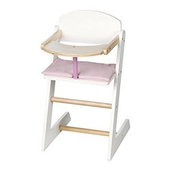 roba Chaise Haute pour Poupon et Poupée Scarlett en Bois + Coussin Rose et Plateau Repas - Hauteur 52 cm - dès 3 Ans - Blanc / Naturel