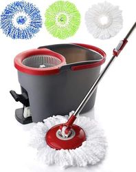 SIMPLI-MAGIC Mocio rotante e secchio con strizzatore, sistema di pulizia secchio mocio con pedale, rotazione a 360°, 3 teste in microfibra