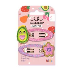 invisibobble SNAP CLIP KIDS FRUTTI AVOCADO - 2 fermagli per capelli per bambini - Clip per capelli colorati antiscivolo per capelli sani - Avocado e fiore - Perfetto per i bambini