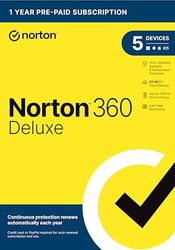 Norton 360 Deluxe, 2023 Ready, Antivirus software for 5 Devices with Auto Renewal - Includes VPN, PC Cloud Backup & Dark Web Monitoring [Key Card]