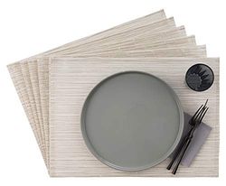 Sets de Table APS, 33 x 45 cm, Jeu de 6 Sets de Table à Bande étroite en Plastique, PVC, résistants à la Chaleur, Sets de Table antidérapants, lavables, hydrofuges, Blancs