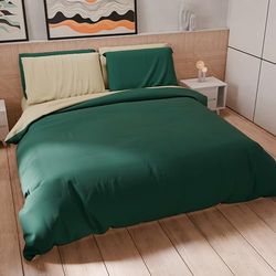 PETTI Artigiani Italiani - Double Duvet Cover Set 200 x 200 cm (1 Pillow Case 50 x 80 cm Included), Soft Microfibre Duvet Cover Set, Plain Taupe - Emerald Green