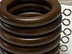 Homeelabador 45mm Wooden Curtain Hanging Ring hooks with Eyes (Brown 45mm, 12)