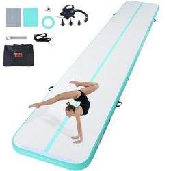 VEVOR Opblaasbare gymnastiekmat, 10 cm dik, acrobatiekbaan met elektrische pomp, trainingsmat voor thuisgebruik, fitnessstudio, yoga, cheerleading, strand, park, 6 m, mintgroen