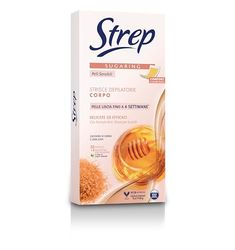 Strep - Strisce Depilatorie Corpo Sugaring, per Pelli Sensibili, Senza profumo, con Zucchero di Canna e Cera d’Api, 20pz