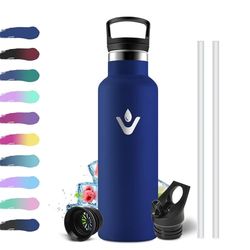 Drinkfles van roestvrij staal, 500 ml, lekvrij, thermosfles met rietje, BPA-vrij, geschikt voor koolzuurhoudende dranken, met één hand, vacuüm thermosfles, waterfles voor kinderen, bubbels, camping